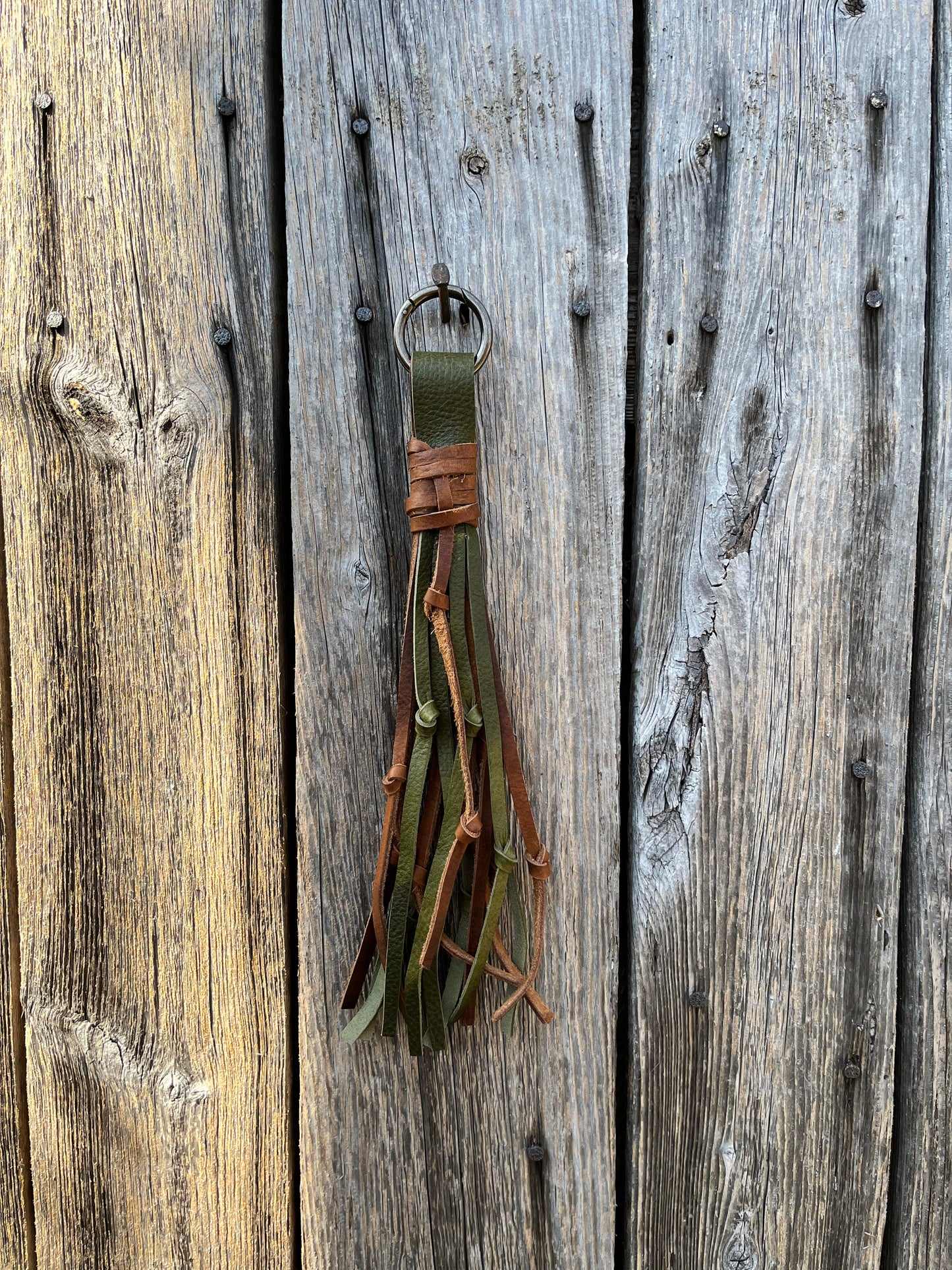Knotted Leather Tassel in Olive & Tan Kodiak 12”-13”