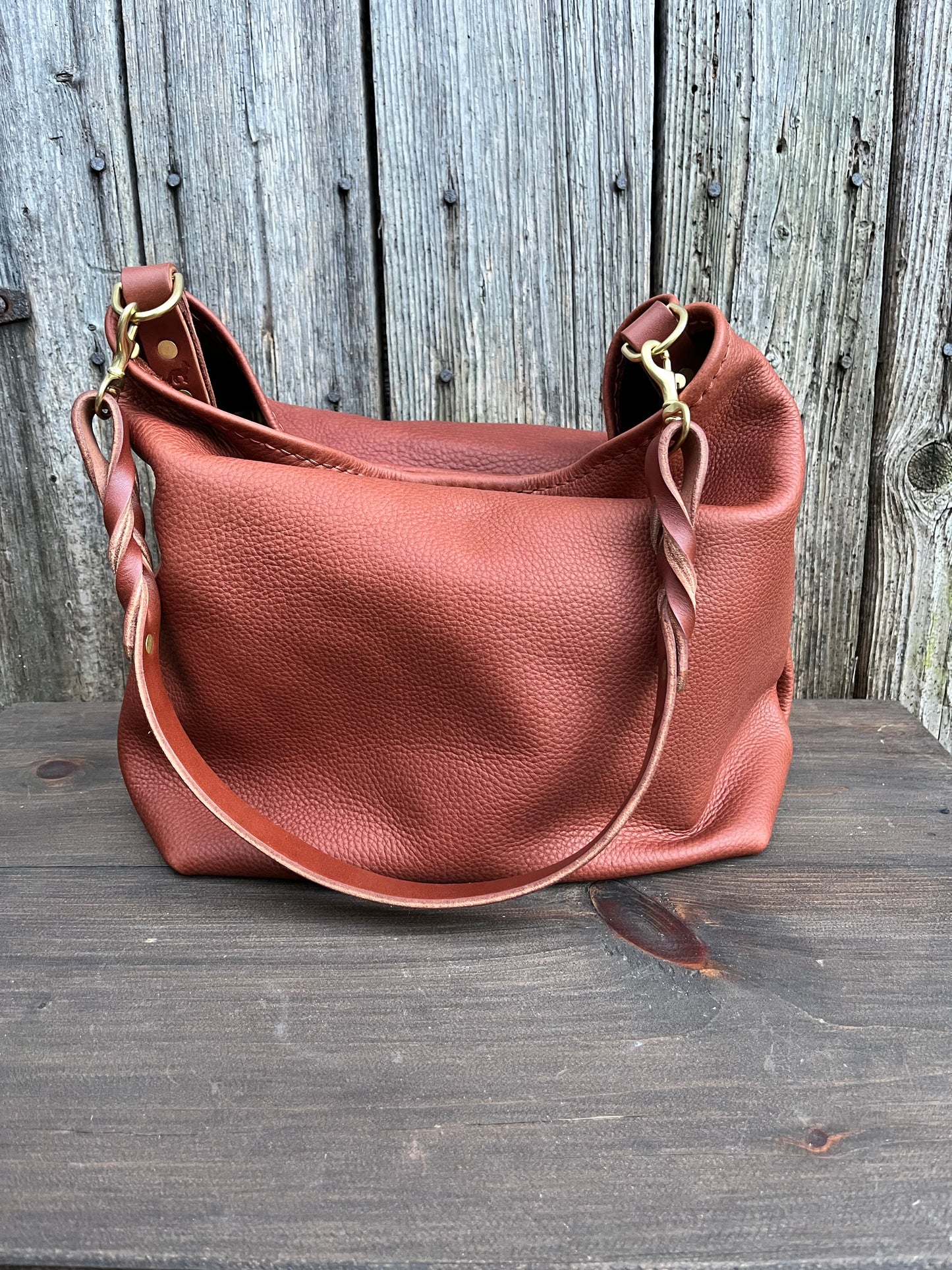 Mimi Slouch Bag in Brandy Naked Cow with Hidden Magnetic Closure
