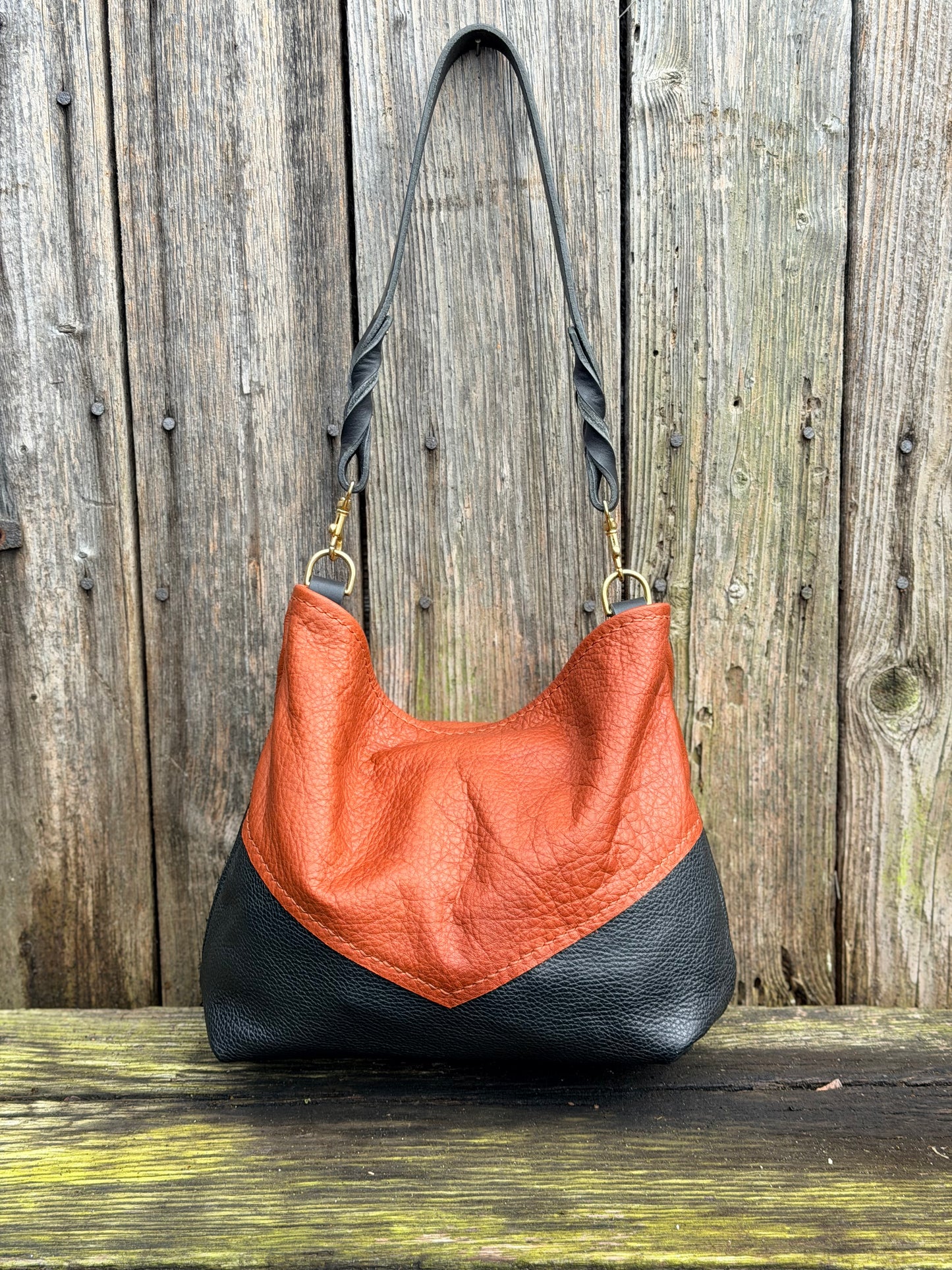 Vienna Shoulder Bag in Brandy & Black Leather - CUSTOM