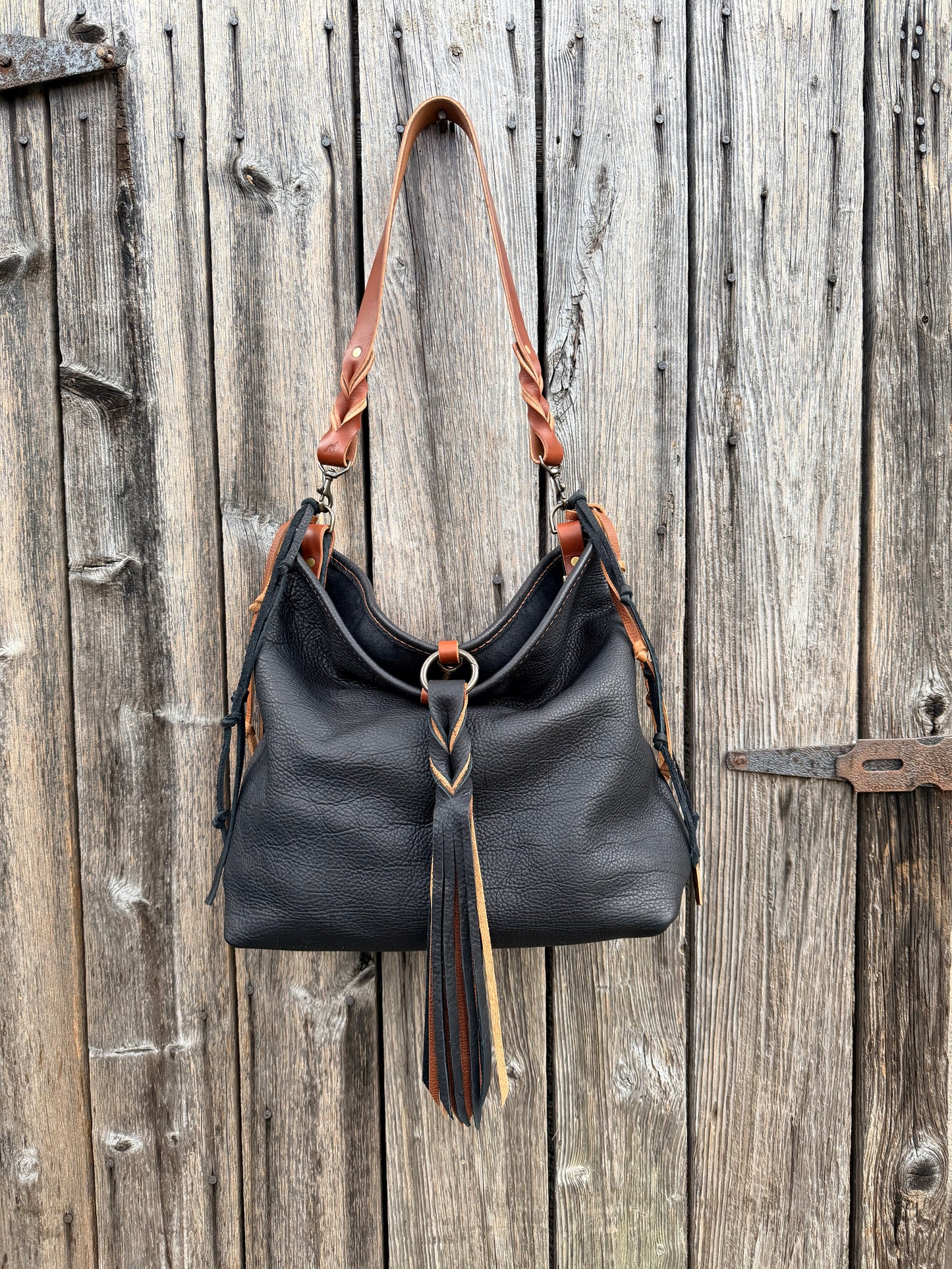 Chalet Bag in Distressed Black Bison