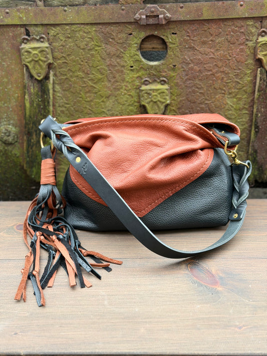 Vienna Shoulder Bag in Brandy & Black Leather - CUSTOM