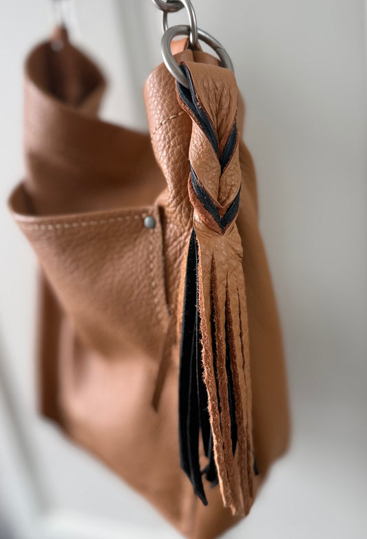 Twisted Leather Tassel in Butterscotch and Black