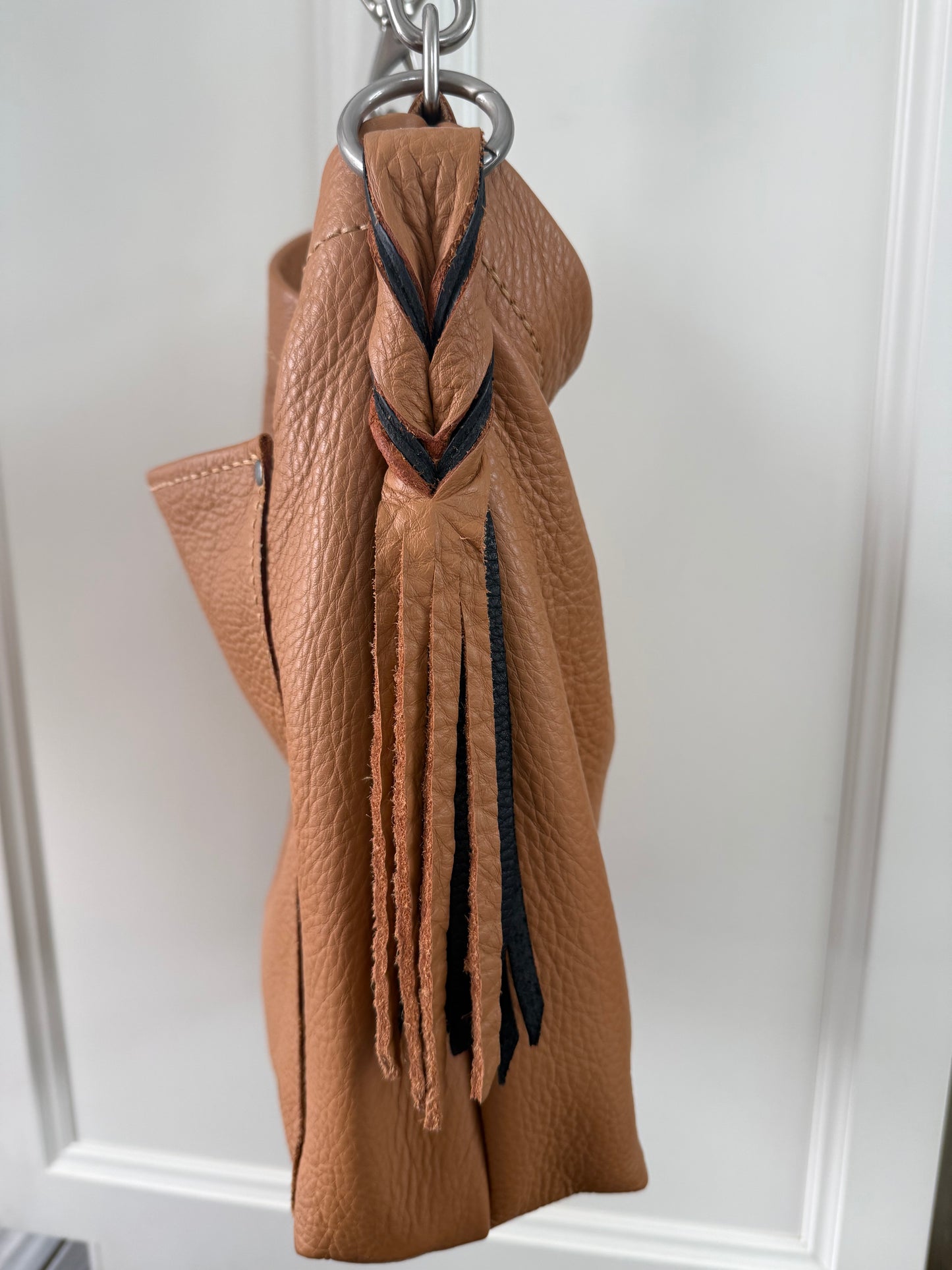 Twisted Leather Tassel in Butterscotch and Black