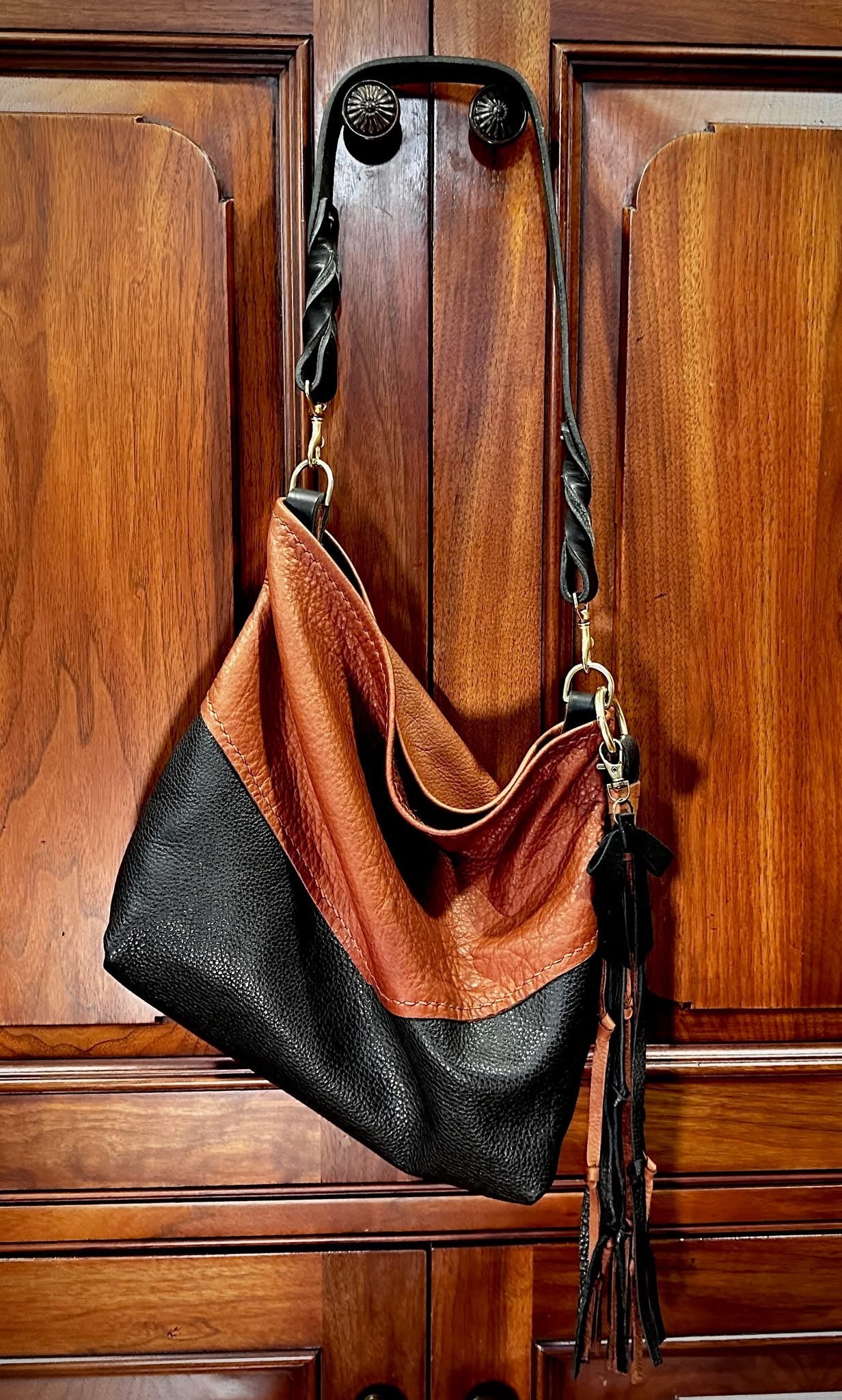 Vienna Shoulder Bag in Brandy & Black Leather - CUSTOM