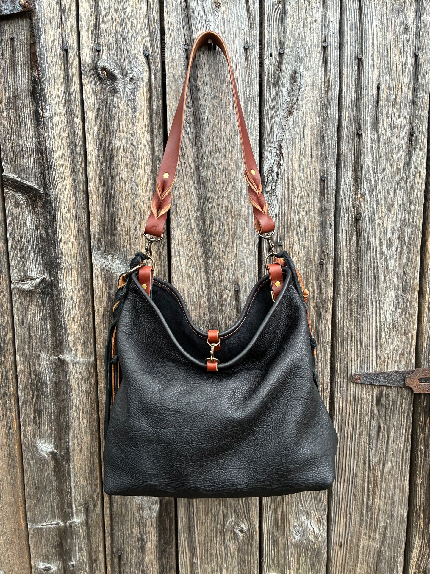 Chalet Bag in Distressed Black Bison