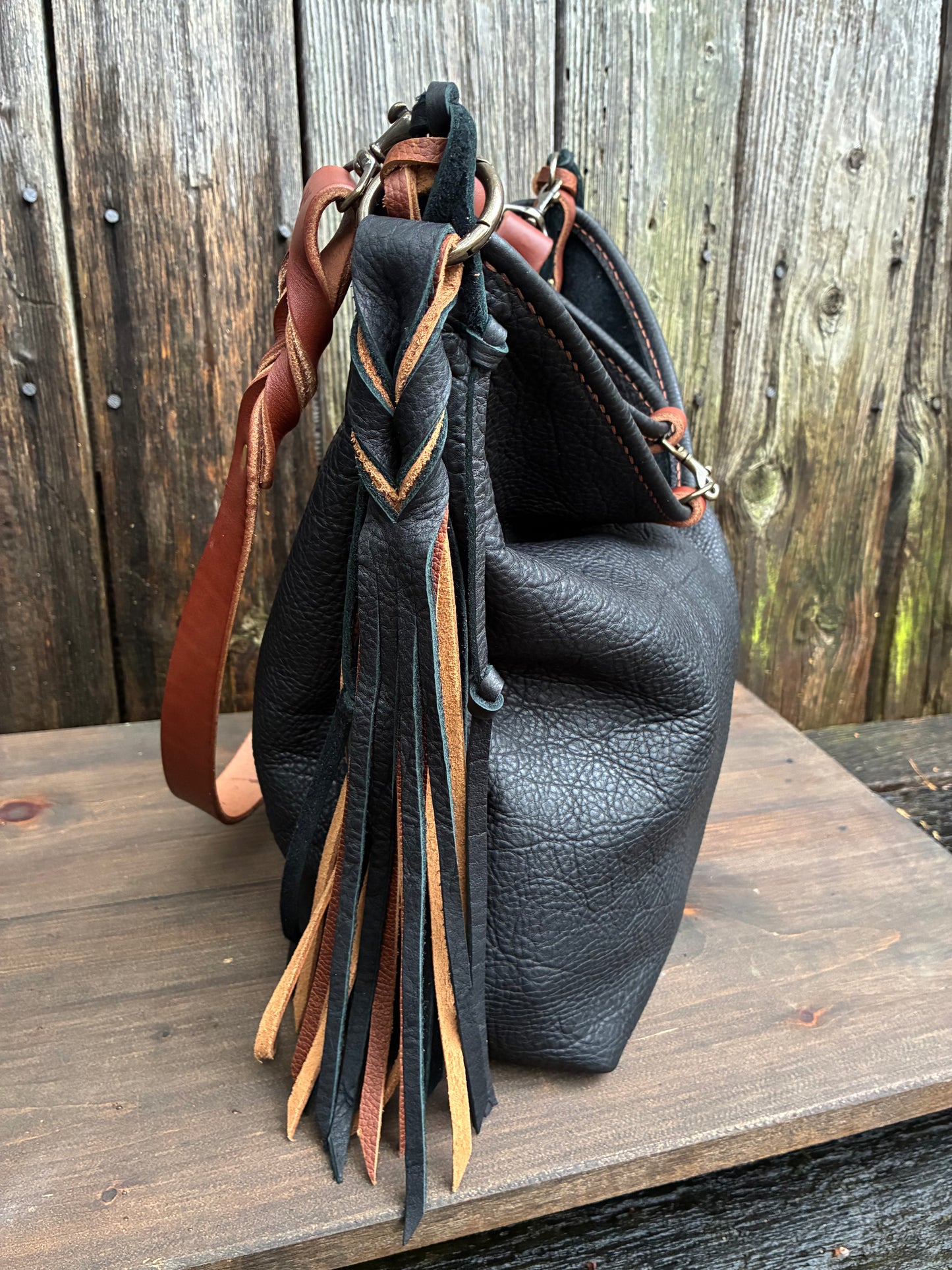 Chalet Bag in Distressed Black Bison