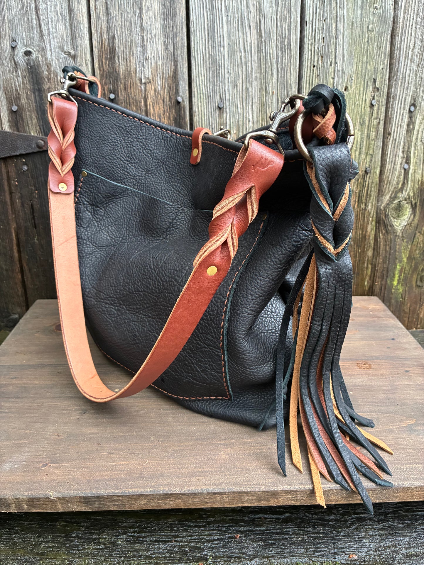 Chalet Bag in Distressed Black Bison