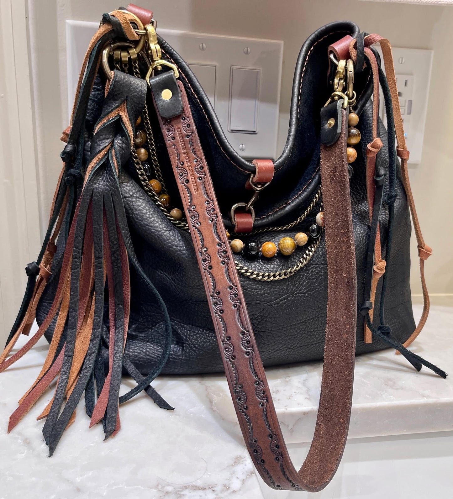 Chalet Bag in Distressed Black Bison