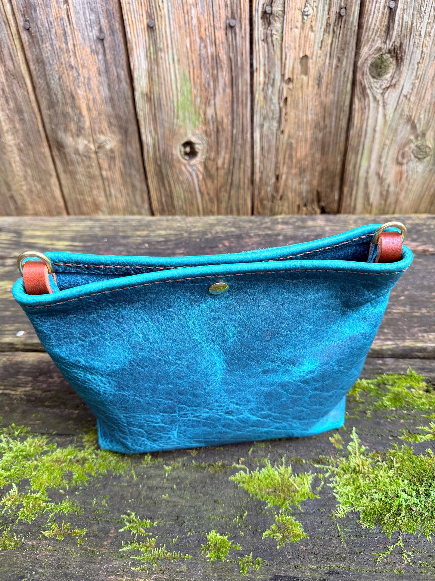 Bubby Bag in Premium Blue Bison with Whimsical Leather Flowers