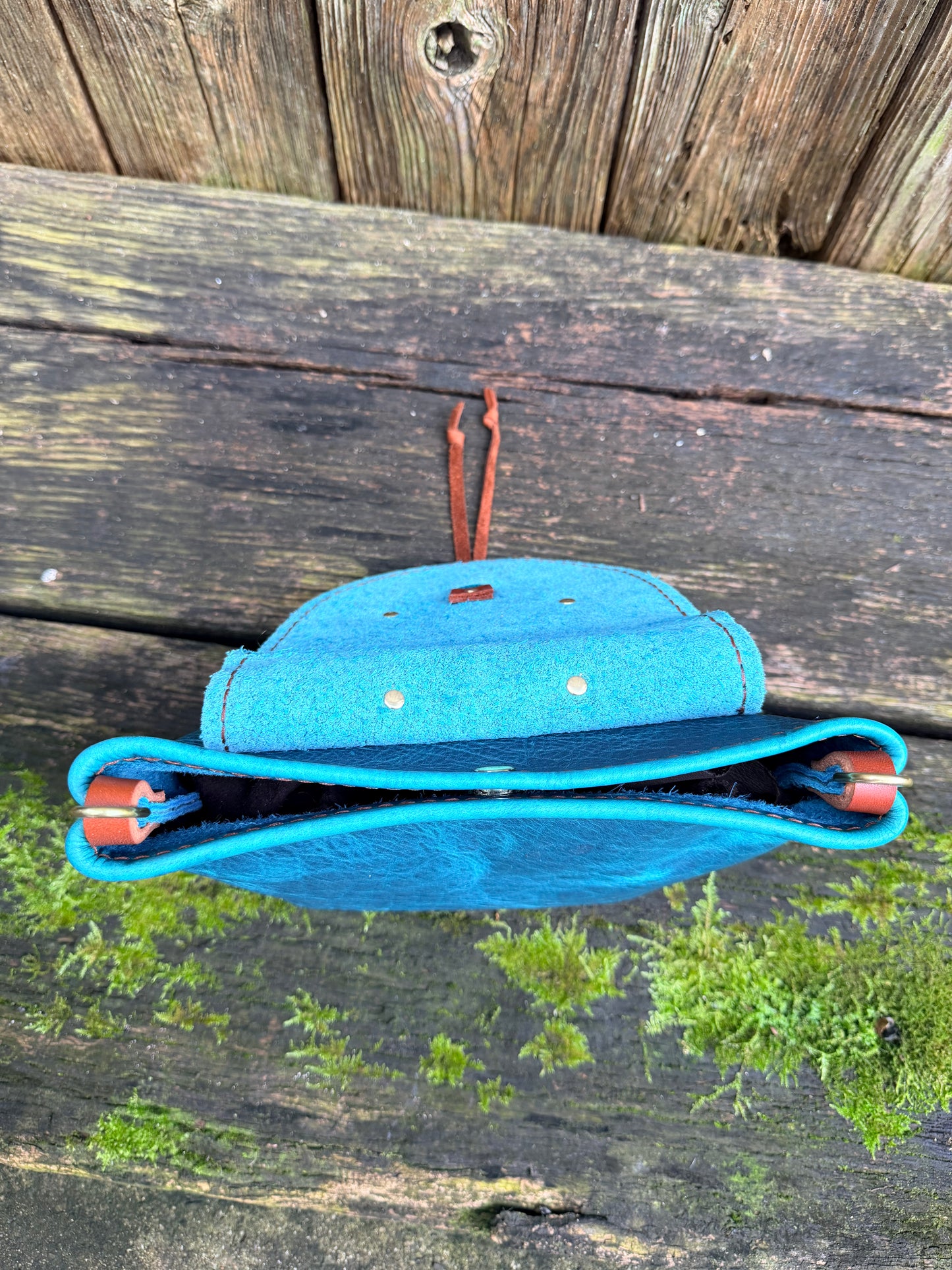 Bubby Bag in Premium Blue Bison with Whimsical Leather Flowers