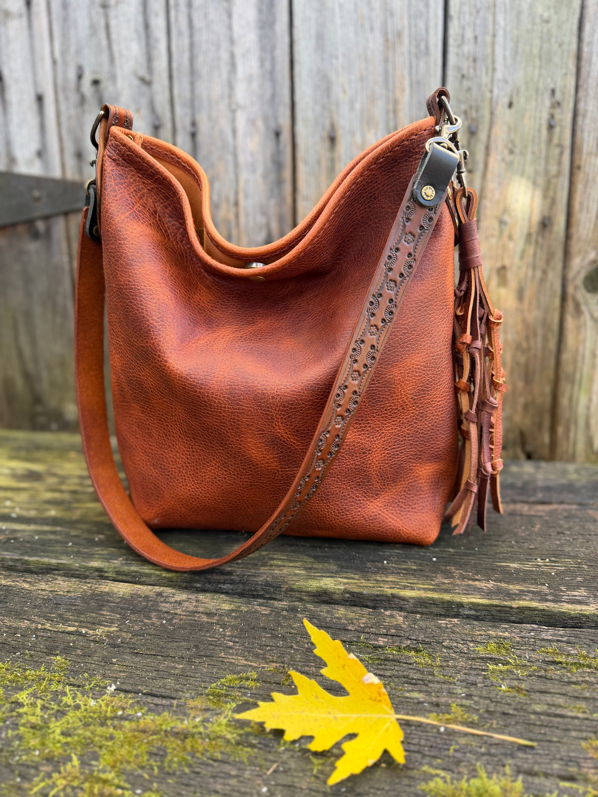 Cody Hand-Tooled Leather Shoulder Strap in Antique Brown 30” - Preorder