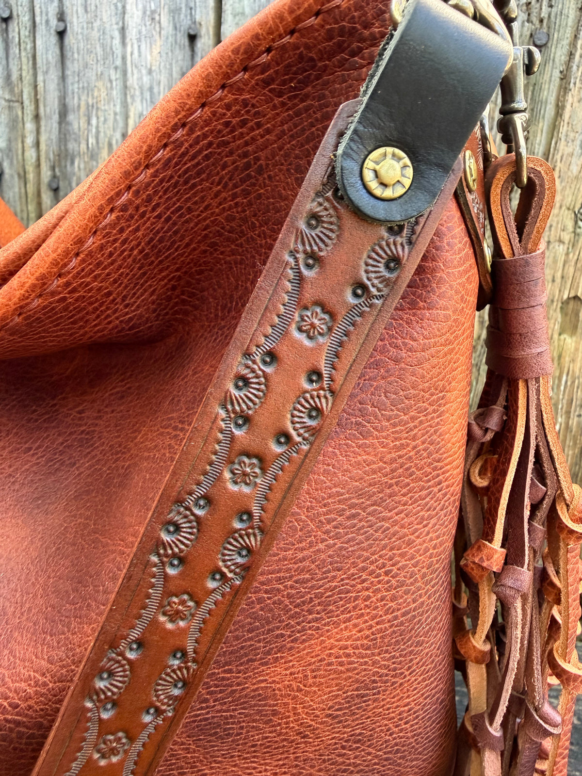 Cody Hand-Tooled Leather Shoulder Strap in Antique Brown 30” - Preorder