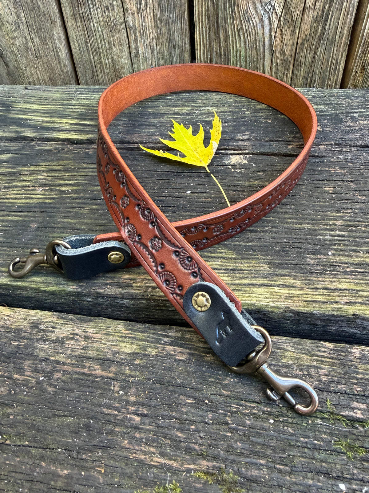Cody Hand-Tooled Leather Shoulder Strap in Antique Brown 30” - Preorder