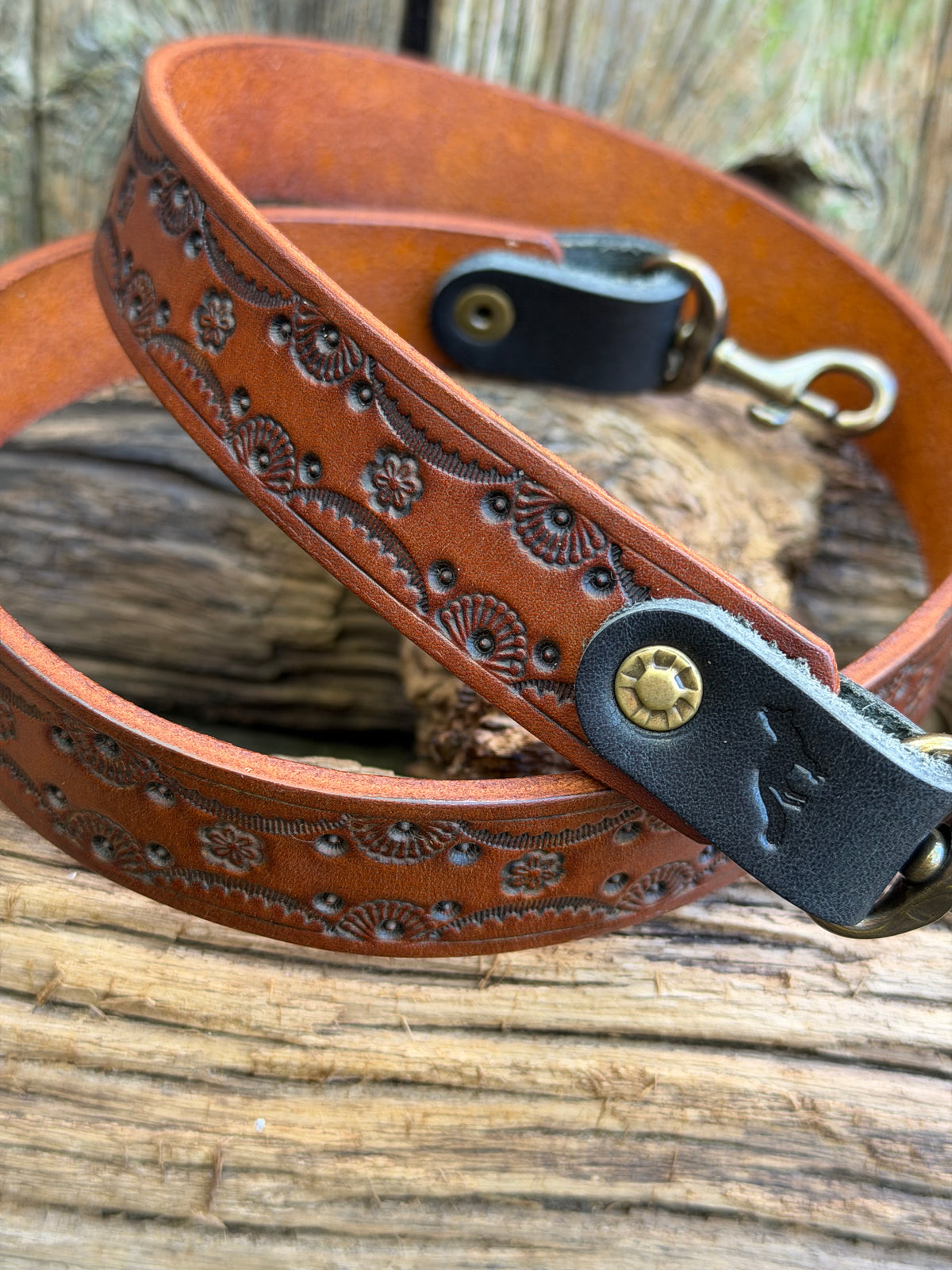 Cody Hand-Tooled Leather Shoulder Strap in Antique Brown 30” - Preorder