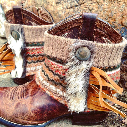 Fair Isle Mini Boot Sweaters with Faux Fur Trim