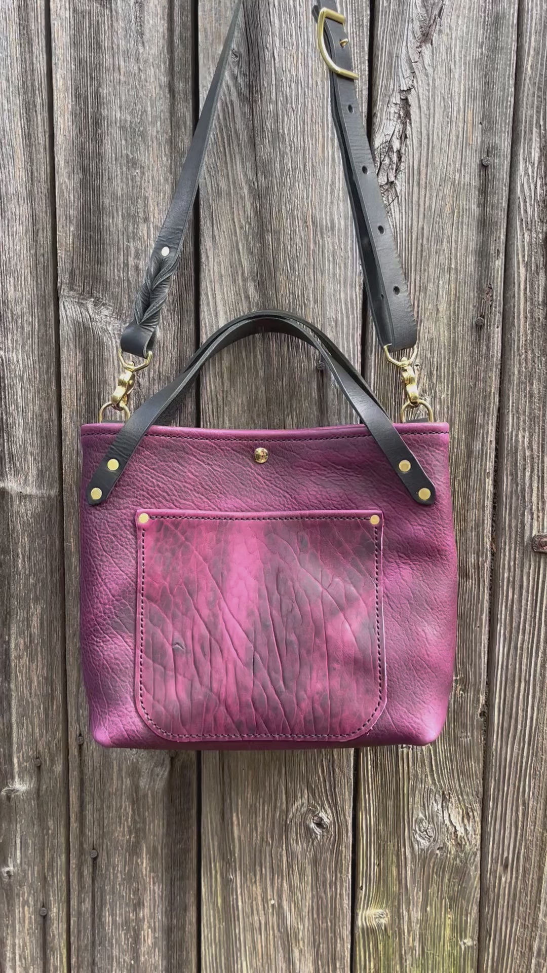 Crissy Grab Bag in Grape Bison with Front Pocket & Black Horween